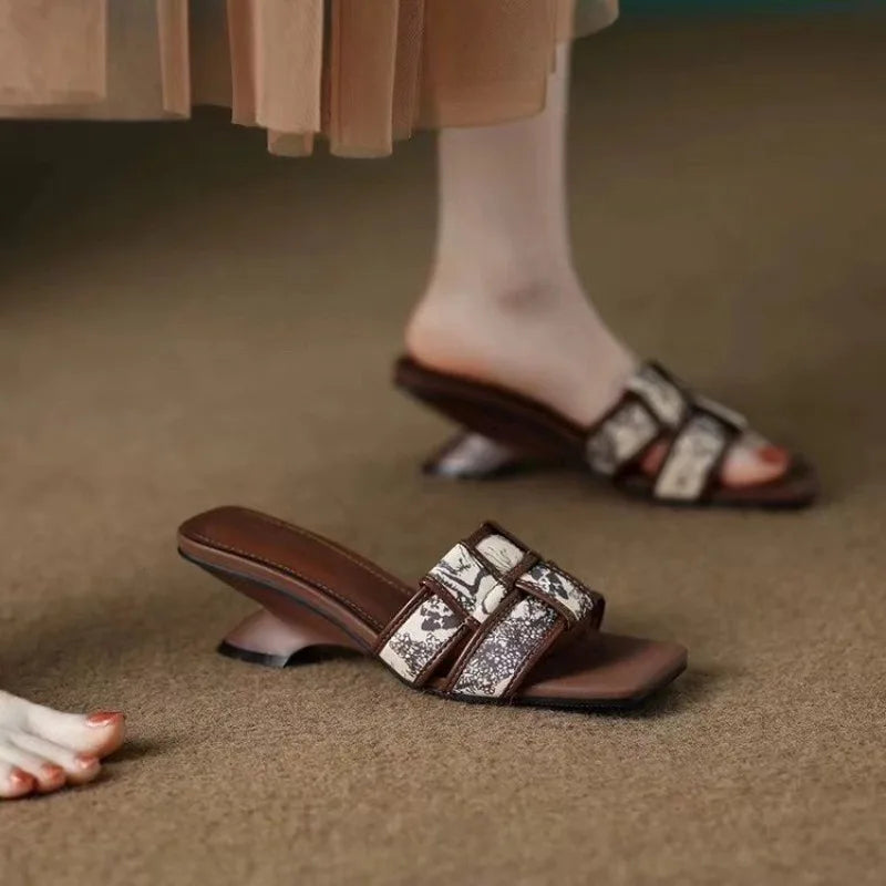 Rosien Craquelé Heeled Slides