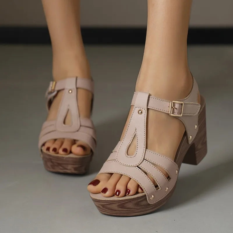 Dahlisse Wooden-Base Platform Sandals