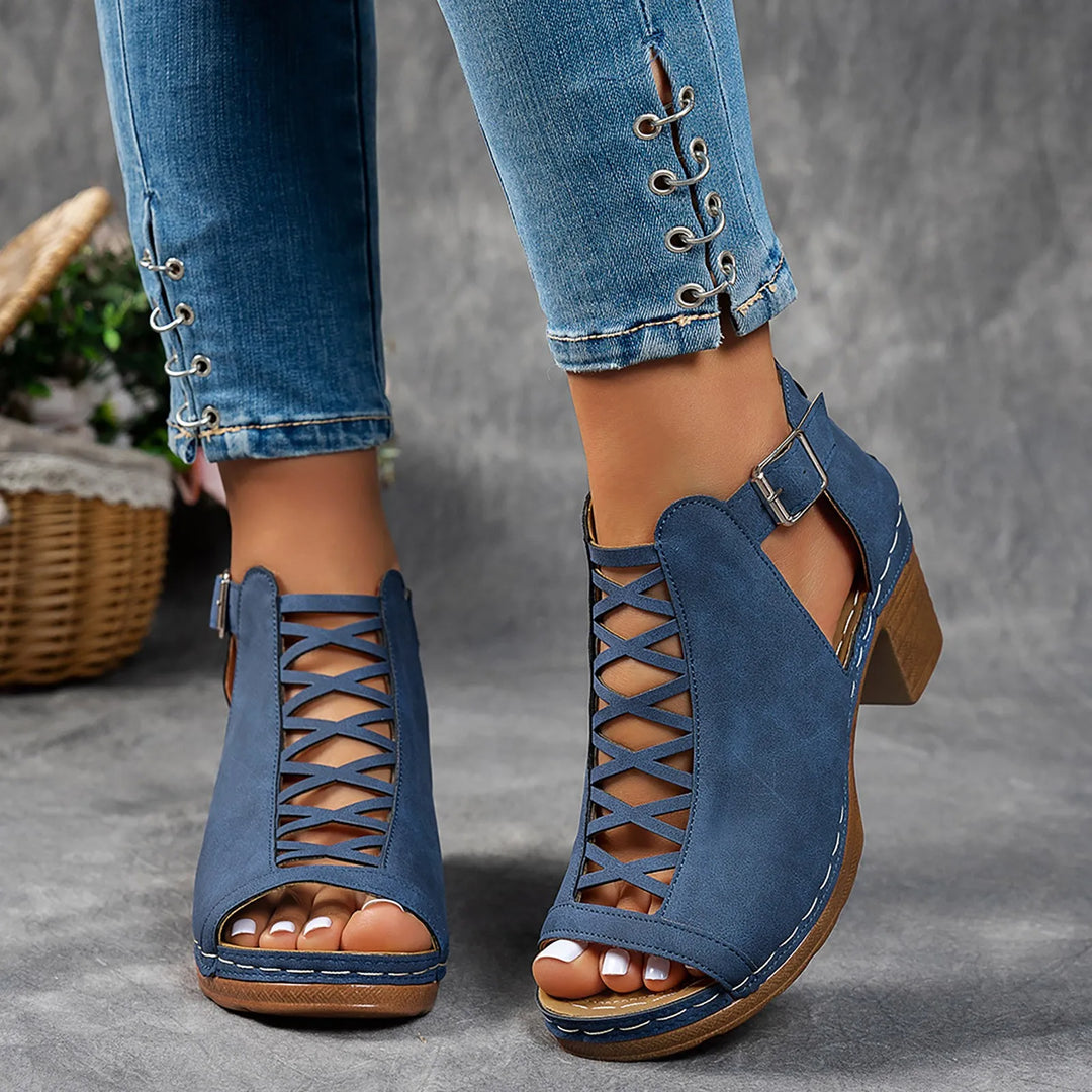 Cassandra Peep-Toe Chunky-Heeled Boots